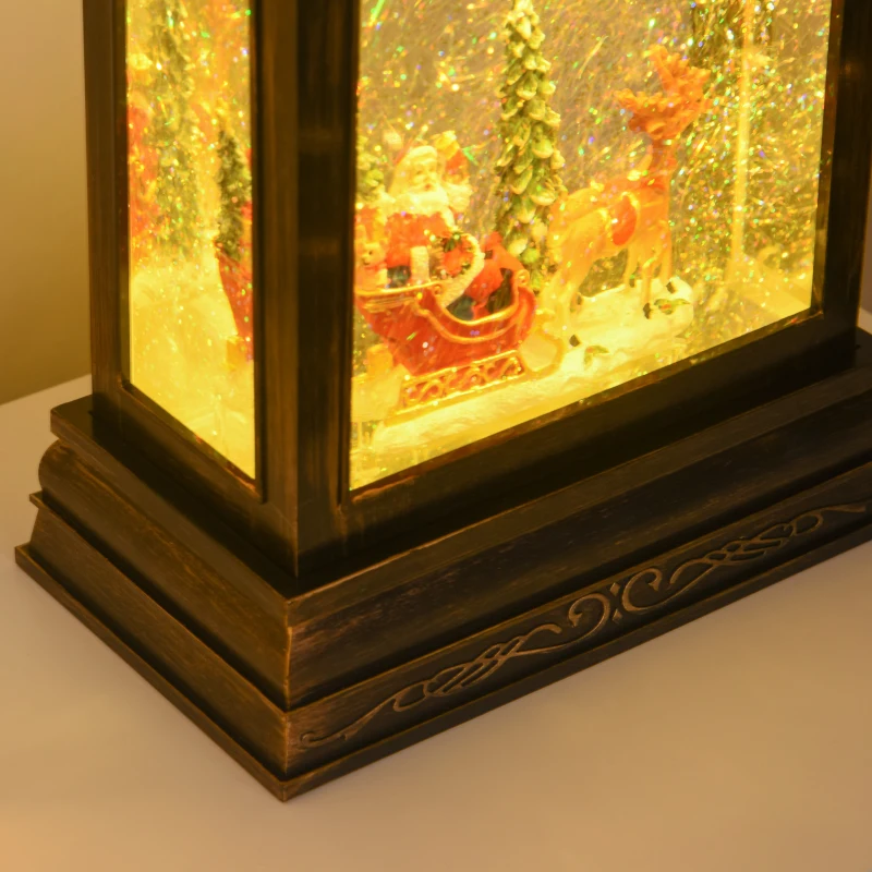 HOMCOM Christmas Snow Globe WaterLantern Music Box with Light, Ring Handle Holiday Home Novelty Decorations, Santa Bring Gift with Reindeer