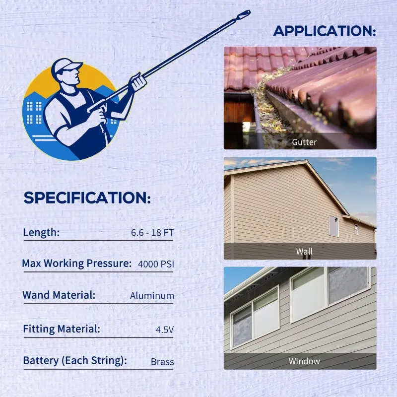 Outsunny Pressure Washer Extension Wand, 18ft High Power Telescoping Pressure Washer Wand with 3/8 Inch Quick Connection, 2 Spray Nozzle Tips, 2 Wand Pivoting Couplers, Support Belt, 4000 PSI