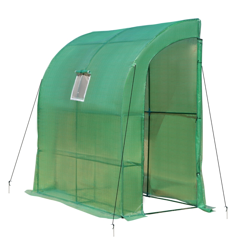Outsunny 7' x 3' x 7' Outdoor Walk-In Tunnel Gardening Greenhouse with Windows and Doors & 2 Tiered 4 Shelves - Green