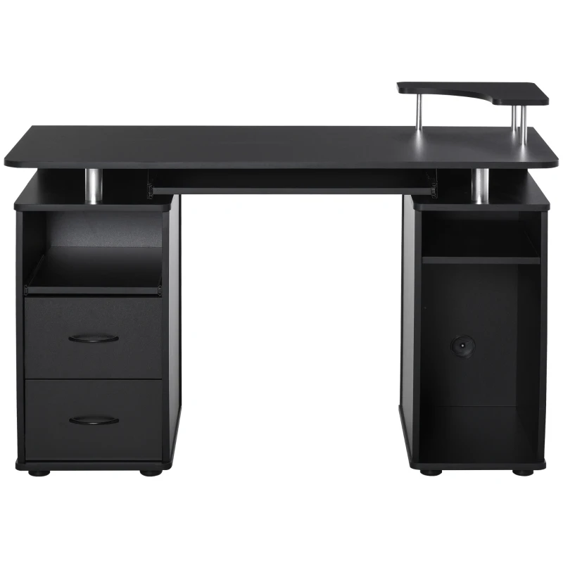 HOMCOM Multi-Function Computer Desk Home Office Workstation with Sliding Keyboard Tray, Elevated Shelf, Drawers and CPU Stand, Black