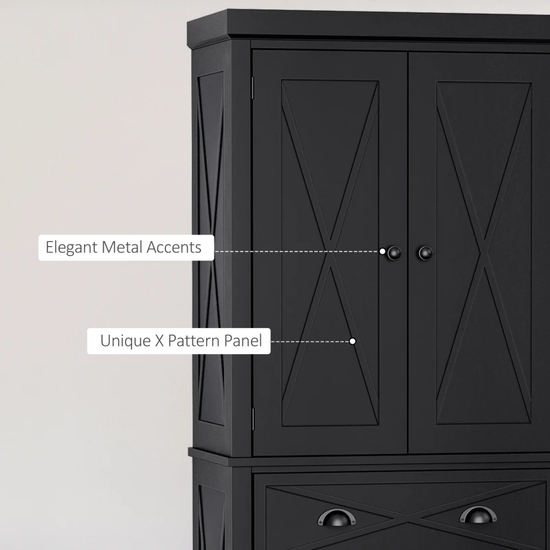 HOMCOM 6ft Wood Farmhouse Colonial Kitchen Pantry Cabinet, with 4 Adjustable Shelves, 2 Wood Pantries, & 1 Drawer, Black