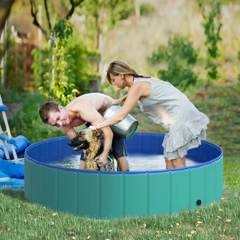 PawHut Foldable Pet Swimming Pool, Portable Dog Bathing Tub, 12" x 55" Plastic Large Dog Pool for Outdoor Dogs and Cats, Green