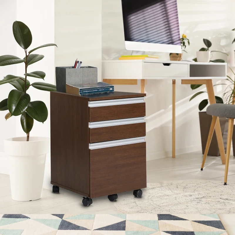 HOMCOM 23.25" 3-Drawer Office Storage Cabinet with Wheels, Brown