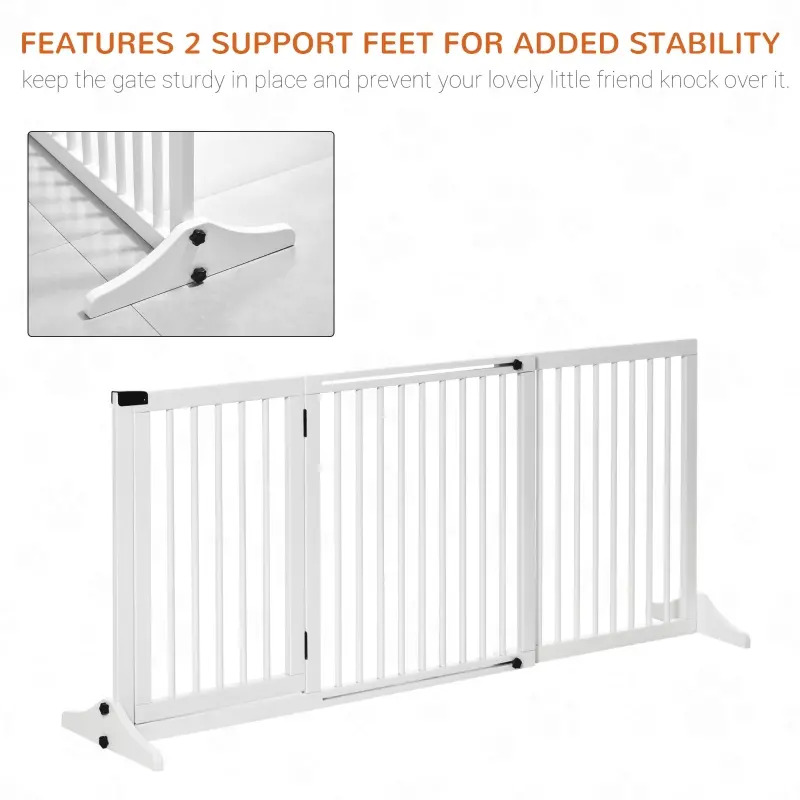 PawHut Freestanding Length Adjustable Wooden Pet Gate with Lockable Door 3 Panels, White