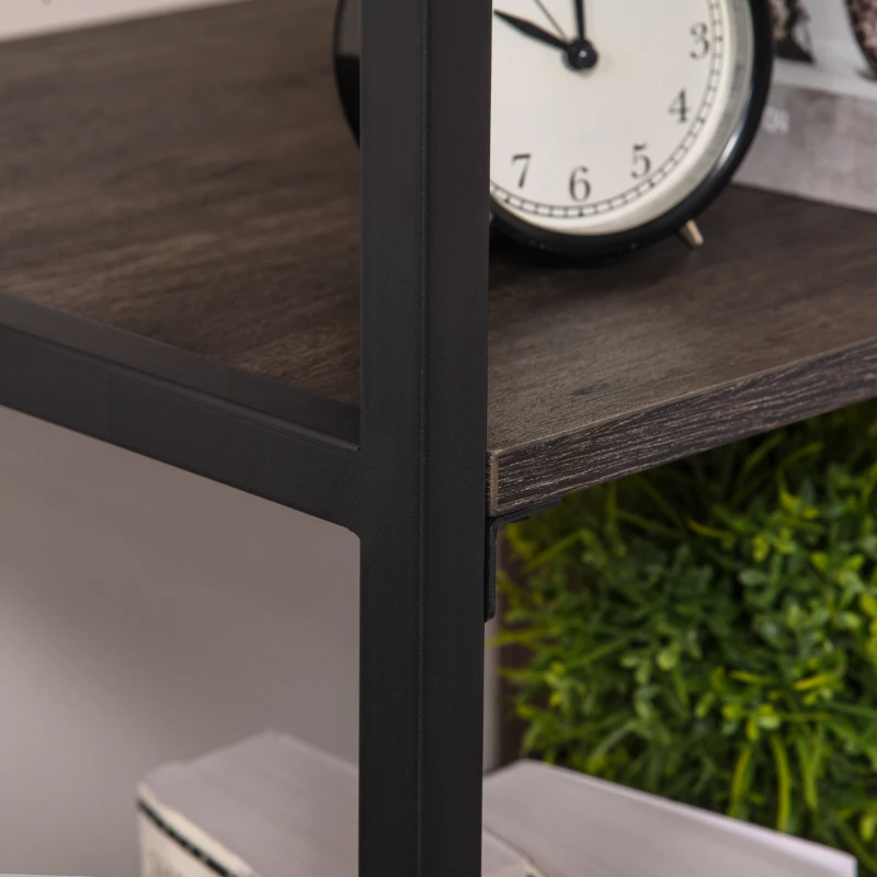 HOMCOM 4-Tier Industrial Style Bookcase with Open Storage Display Rack, Drawer, Cabinet for Living Room, Dark Brown