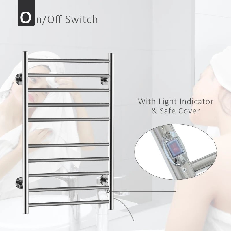 HomCom 10-Bar Stainless Steel Wall Mounted Electric Heated Towel Rack Warmer