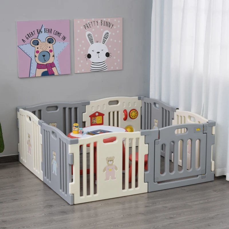 Qaba 8-Piece 62" x 62" x 25" Children Baby Playpen Kids Activity Center Fence for Kids with Easy Safety Gate & Flexible Design, White