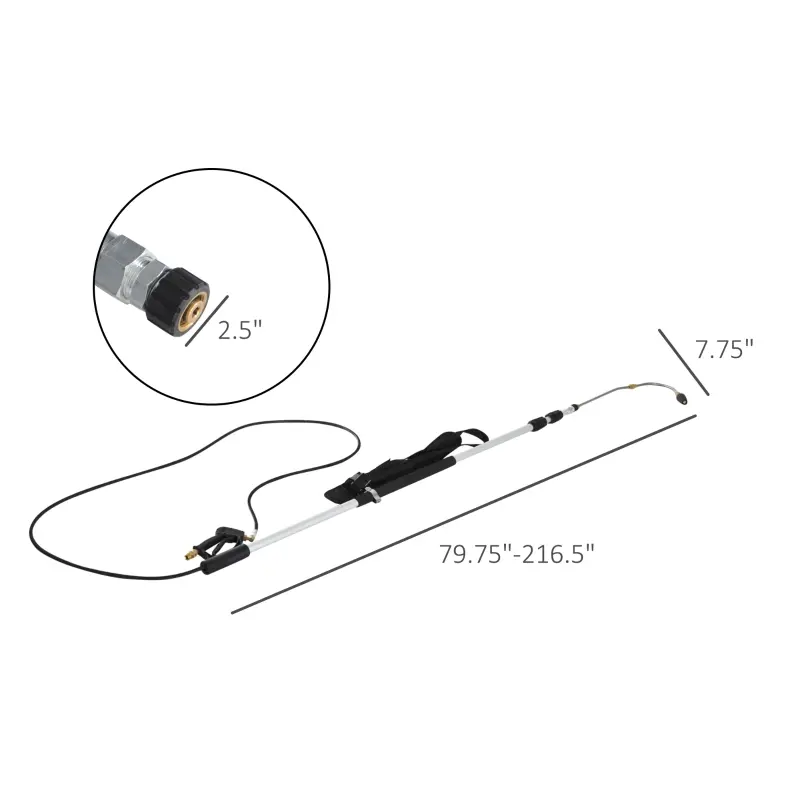 Outsunny Pressure Washer Extension Wand, 18ft High Power Telescoping Pressure Washer Wand with 3/8 Inch Quick Connection, 2 Spray Nozzle Tips, 2 Wand Pivoting Couplers, Support Belt, 4000 PSI