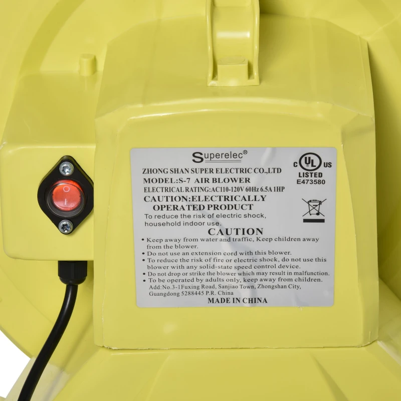 Outsunny Electric Air Inflator, Fast Inflation for Bounce Houses, Castles, Swimming Pools, Portable & Durable, Yellow