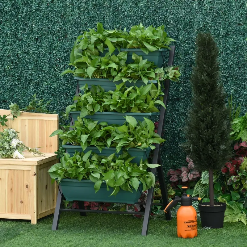 Outsunny 4Ft Vertical Raised Garden Bed with 5 Tier, Planter Box with Drainage Holes, Perfect to Grow Flowers Vegetables Herbs, for Patio Balcony Greenhouse Outdoor/Indoor
