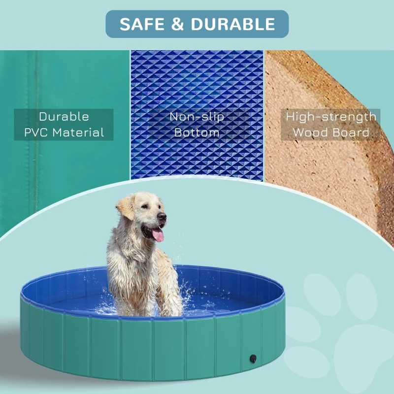 PawHut Foldable Pet Swimming Pool, Portable Dog Bathing Tub, 12" x 55" Plastic Large Dog Pool for Outdoor Dogs and Cats, Green