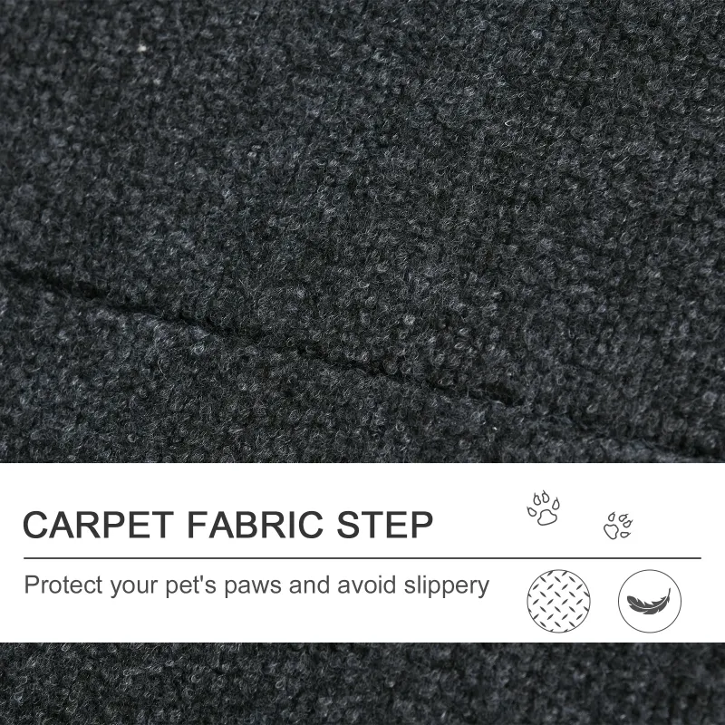 PawHut Wooden Pet Stairs 2 In 1 Convertible Carpeted Ramp Foldable 3 Level Ladder for High Bed Couch Car