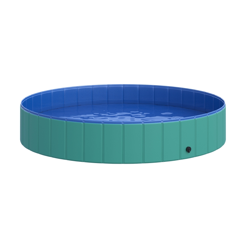 PawHut 12" x 60" Collapsible PVC Pet Foldable Swimming Pool Dog Bathing Tub - Green / Blue