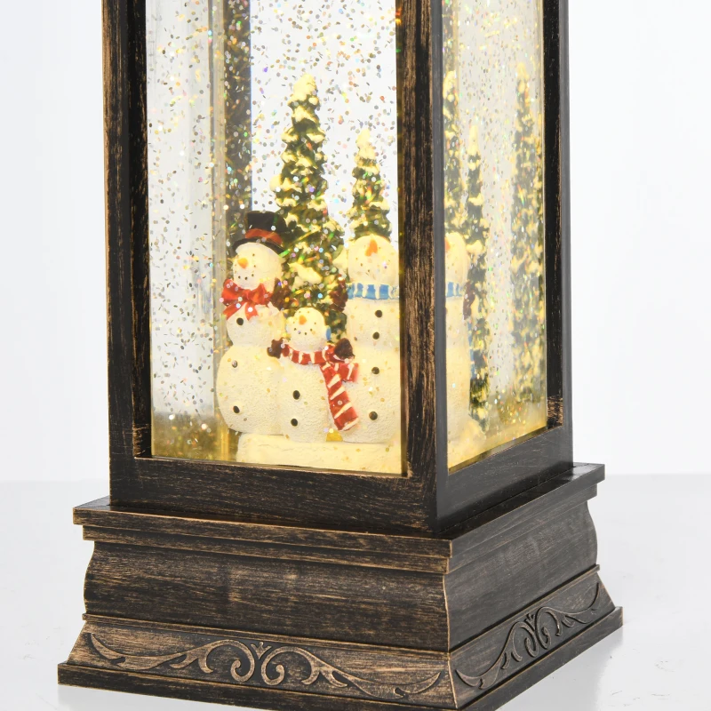 HOMCOM Christmas Snow Globe Water Lantern Music Box with Light, Holiday Novelty Decorations, Snow Men Family and Tree