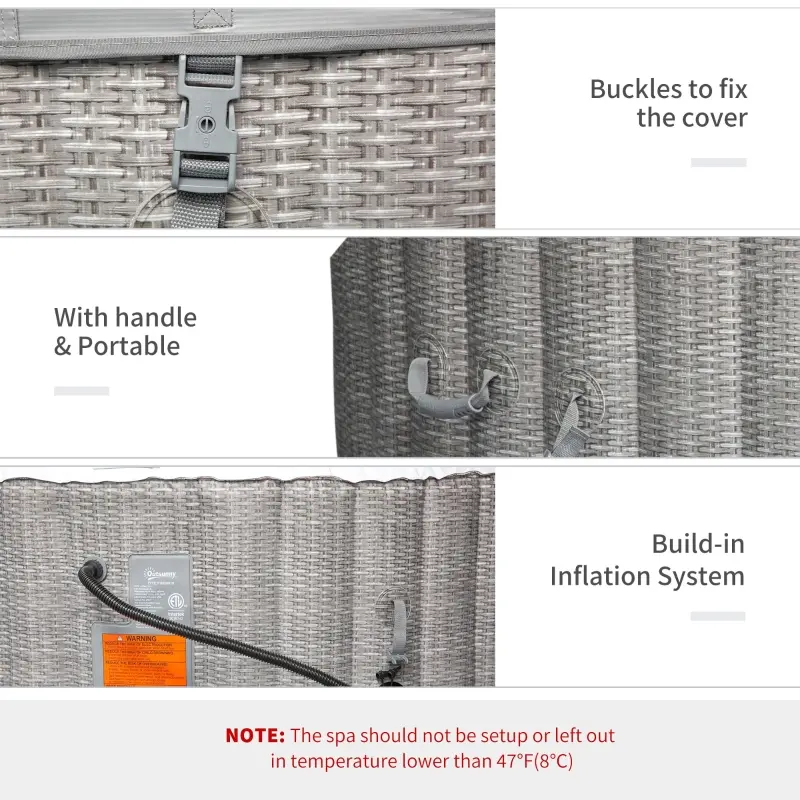 Outsunny 82'' x 26'' Portable Hot Tub 4 Person Outdoor Inflatable Round Heated Tub Spa with 130 Bubble Jets, Filter Pump, Cover, Grey