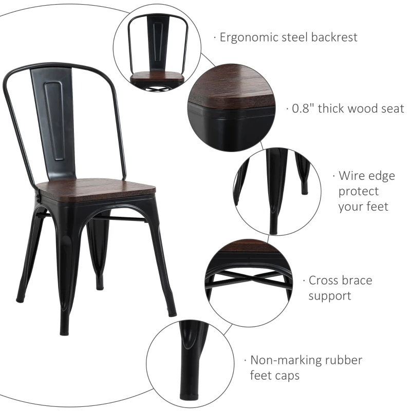 HOMCOM 3 Piece Industrial Style Dining Table Set, Small Kitchen Table and Chairs for 2,Steel Frame and Wooden Top, Black