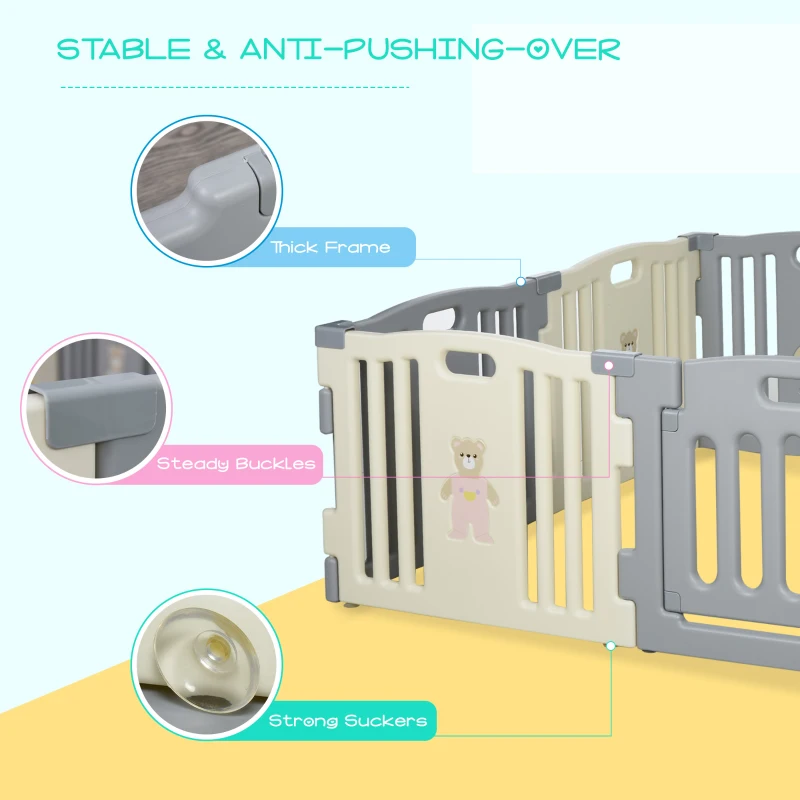 Qaba 8-Piece 62" x 62" x 25" Children Baby Playpen Kids Activity Center Fence for Kids with Easy Safety Gate & Flexible Design, White