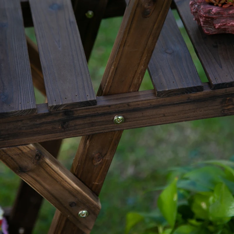 Outsunny Outdoor Plant Stand w/ Wheels and Brakes, Mobile Wood Plant Shelf Flower Stand for Garden Balcony Backyard Corner Living Room, Brown