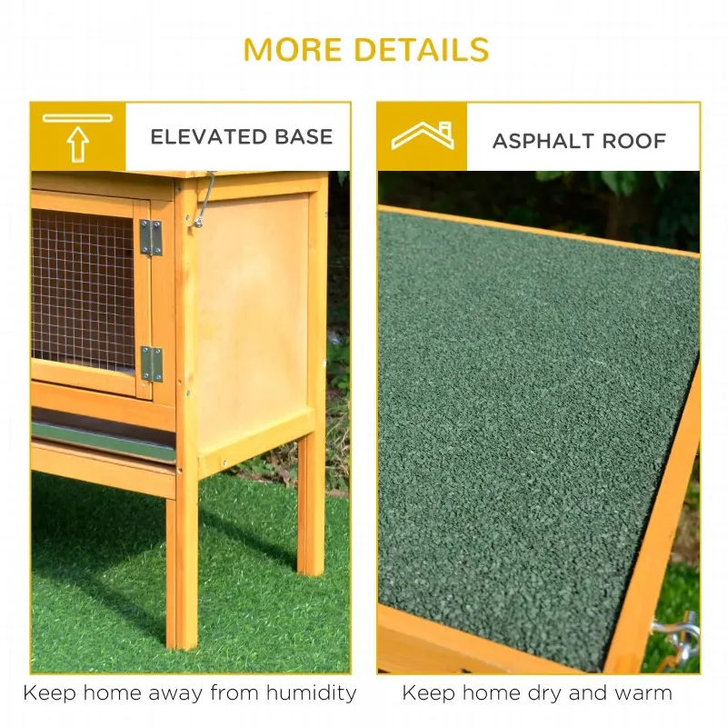 PawHut Wooden Rabbit Hutch Bunny Cage with Openable Waterproof Roof, No Leak Tray Sturdy Fir Wood Build for Indoor/Outdoor