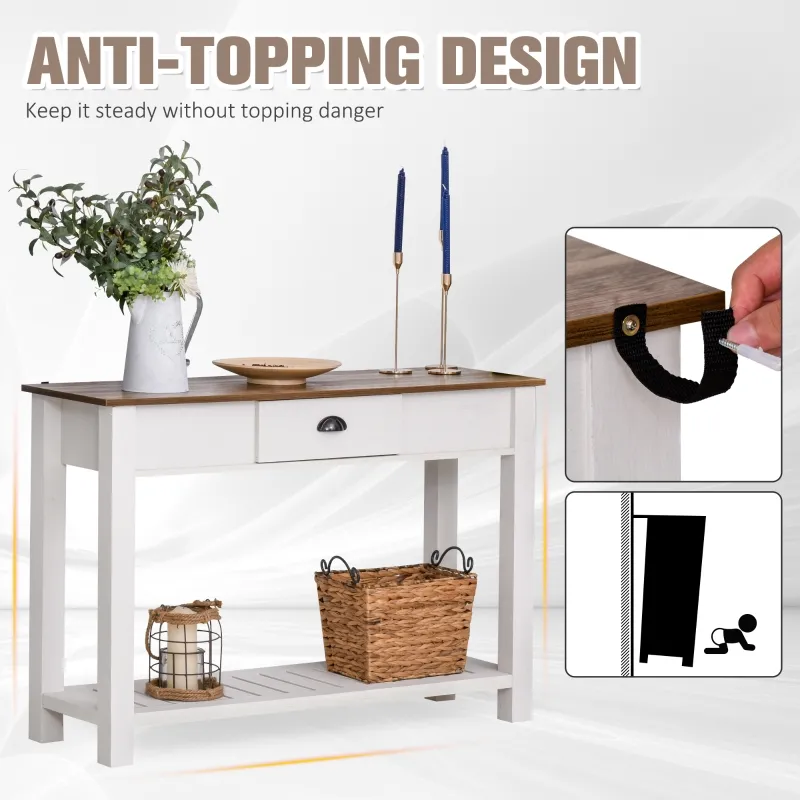 HOMCOM Console Side Entryway Table with Storage Drawer, Bottom Shelf, and Strong Sturdy Construction, White