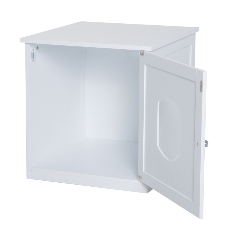 PawHut Decorative Wooden Covered Cat House Side End Table Mess Free Cat Litter Box Hideaway Cabinet Enclosure - White