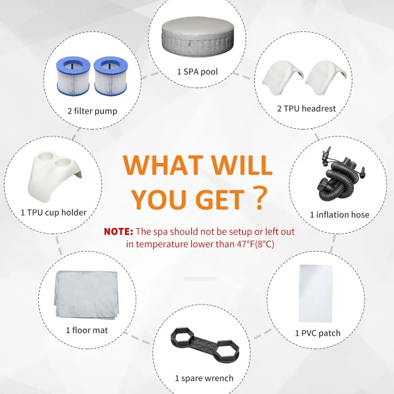 Outsunny 82'' x 26'' Portable Hot Tub 4 Person Outdoor Inflatable Round Heated Tub Spa with 130 Bubble Jets, Filter Pump, Cover, Grey