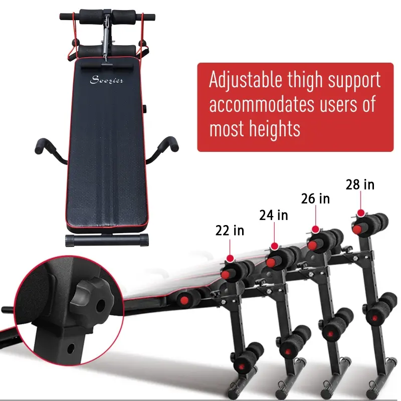 Soozier Foldable Sit Up Bench Core Workout Adjustable Weight Thigh Support  for Home Gym Black and Red