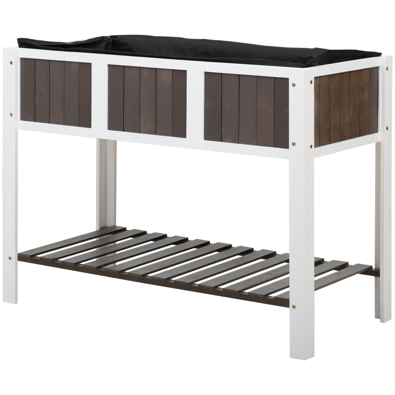 Outsunny 47" x 23" x 35" Wooden Raised Garden Planter Bed with Spacious Area for Planting, Storage Shelf & Versatile Use