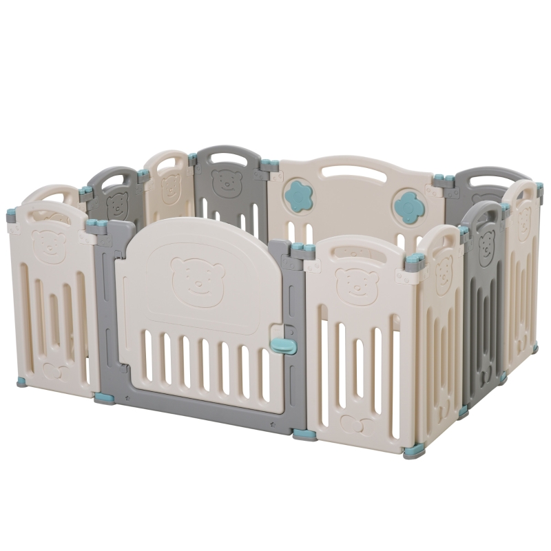 Qaba 12-Piece Indoor Safety Childrens Baby Playpen with Game Piece, Opening Gate & Flexible Design for Peace of Mind