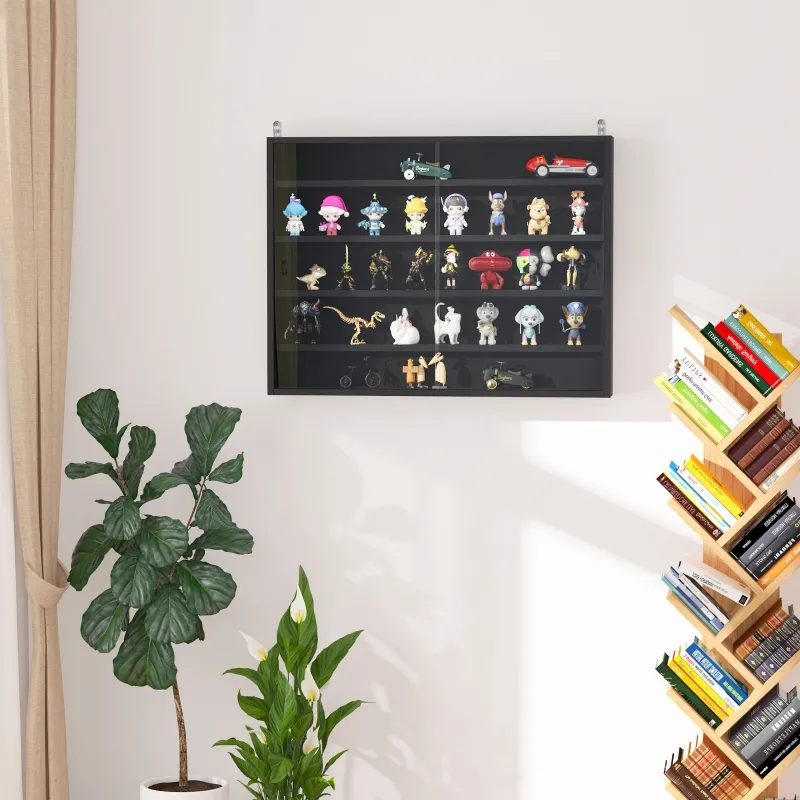 HOMCOM 5-Tier Wall Shelf Display Cabinet with Glass Doors and 4 Adjustable Shelves
