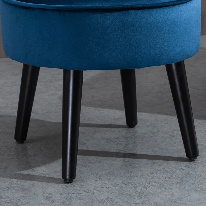 HOMCOM Modern Foot stool Ottoman, Small Leisure Chair Upholstered, Button Tufted Armless Club Chair Wingback Chair with Low Back, Velvet Style Fabric and Stable Fir Legs, Blue