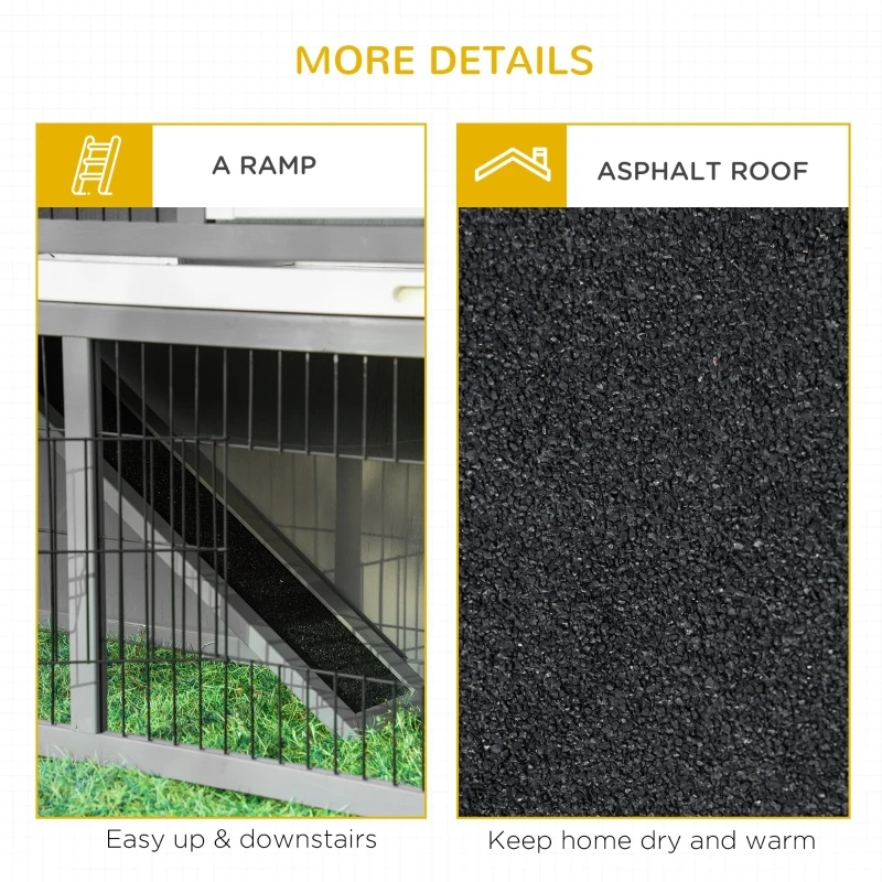 PawHut 48" Wooden Rabbit Hutch Bunny Cage Small Animal House Enclosure with Ramp, Removable Tray and Weatherproof Roof for Outdoor, Gray