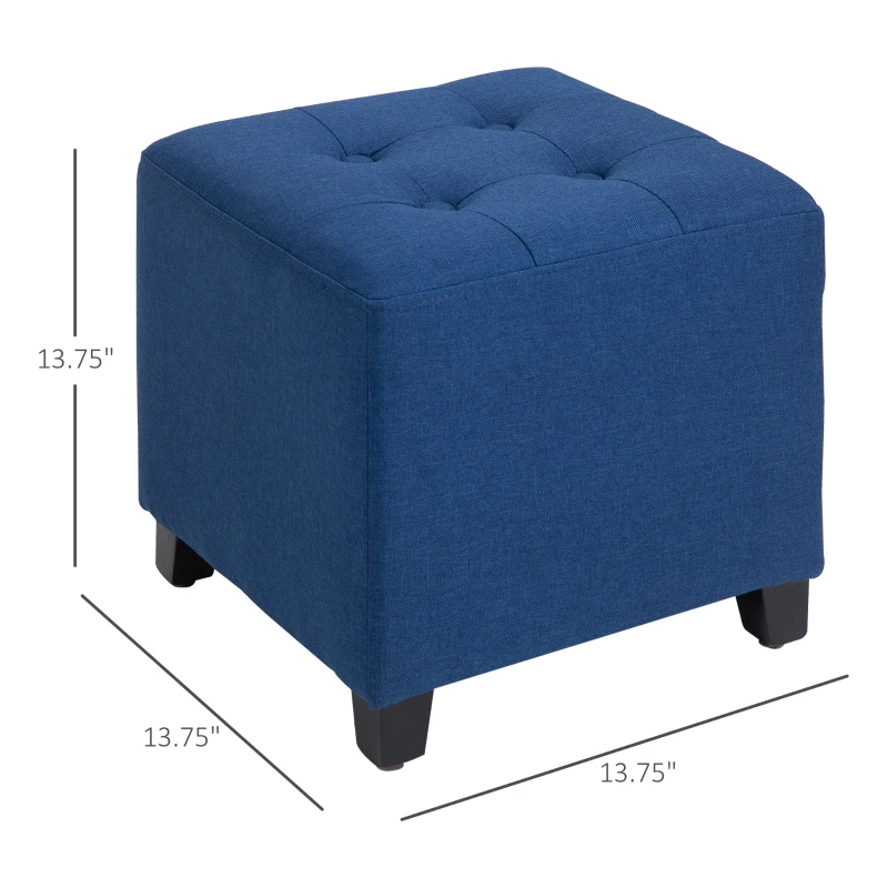 HOMCOM Tufted Ottoman Linen-Touch Fabric Upholstered Footrest Stool with Anti-Slip Pads, Blue