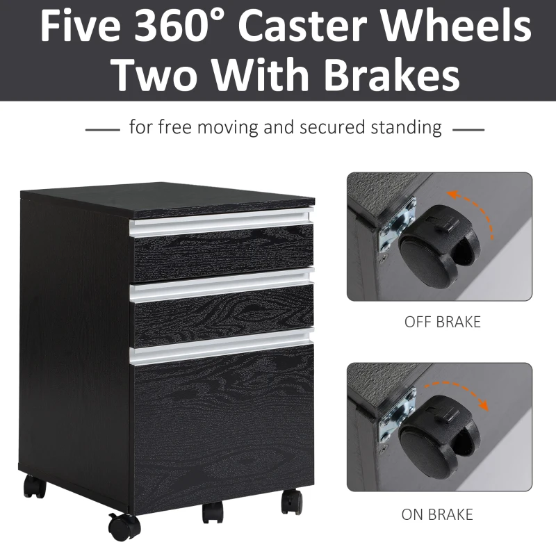 HOMCOM 23.25" 3-Drawer Office Storage Cabinet with Wheels, Dark Wood