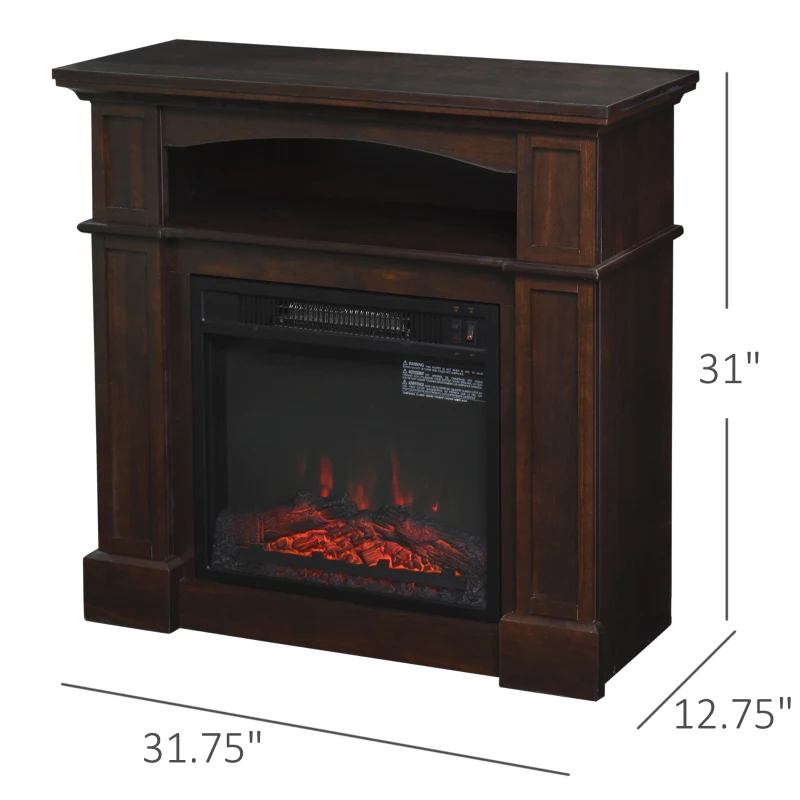 HOMCOM 31.75" W x 31" H Electric Fireplace Mantel TV Stand, Media Console Center Cabinet with a Shelf, Dark Coffee