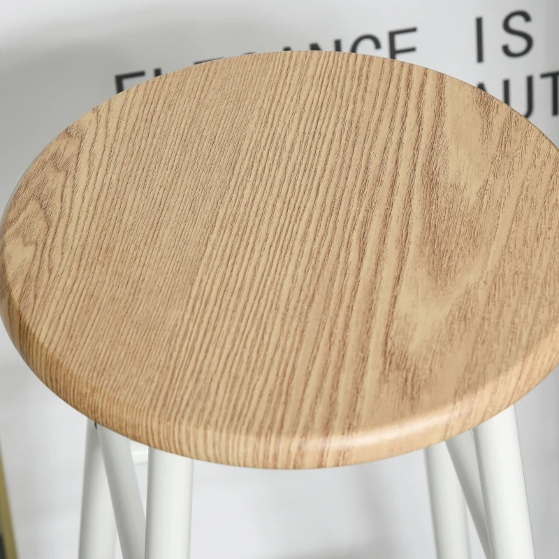 HOMCOM 3 Piece Counter Height Bar Table and Chairs Set, Space Saving Dining Table with 2 Matching Stools, Storage Shelf Metal Frame Footrest, White/Oak