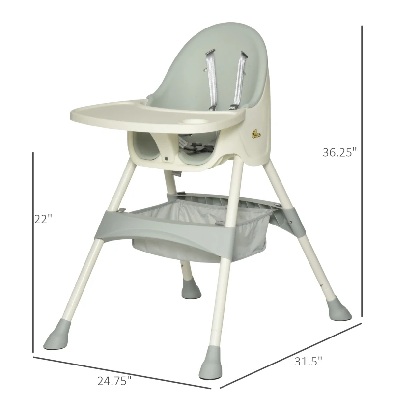 Qaba High Chair Baby Seat with Removable Food Tray for Kids 6 Months - 3 Years, Green