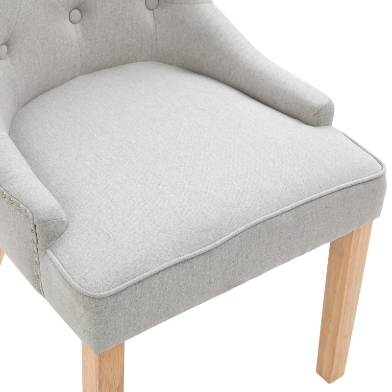 HOMCOM 2 Piece Fabric Dining Chairs Set of 2, Leisure Padded Accent Chair with Armrest, Solid Wooden Legs, Light Grey