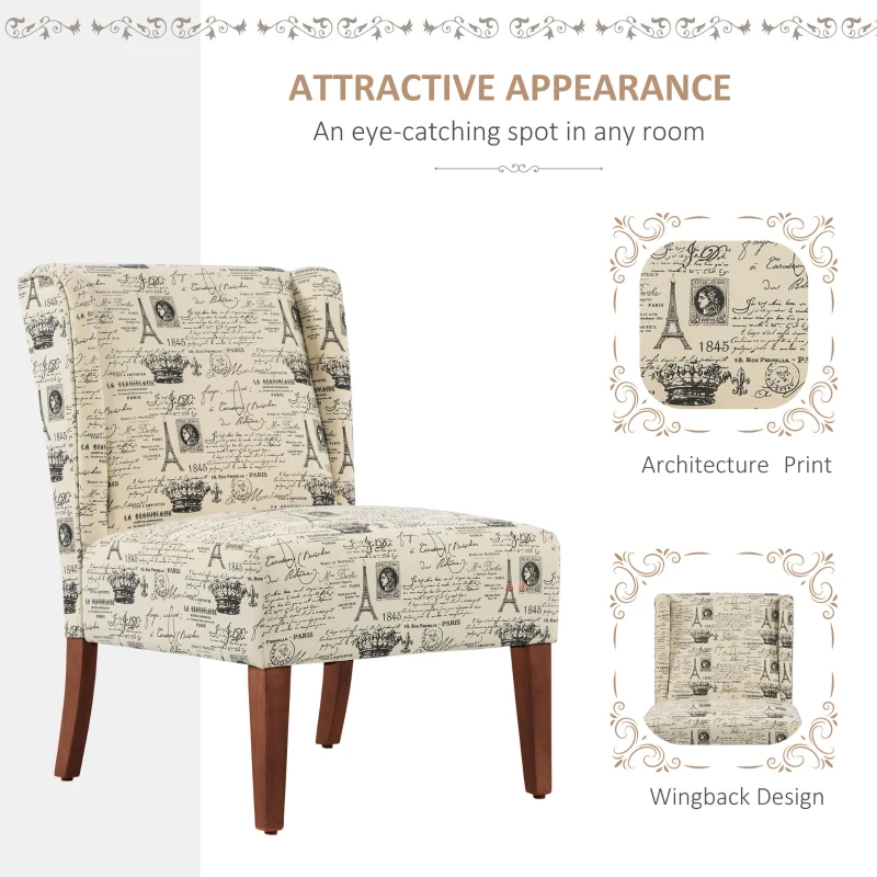 HOMCOM Upholstered Armless Accent Chair, Leisure Side Chair with Wingback, Soft Linen Fabric and Solid Wood Legs, Decorative for Bedroom, Living room, Paris