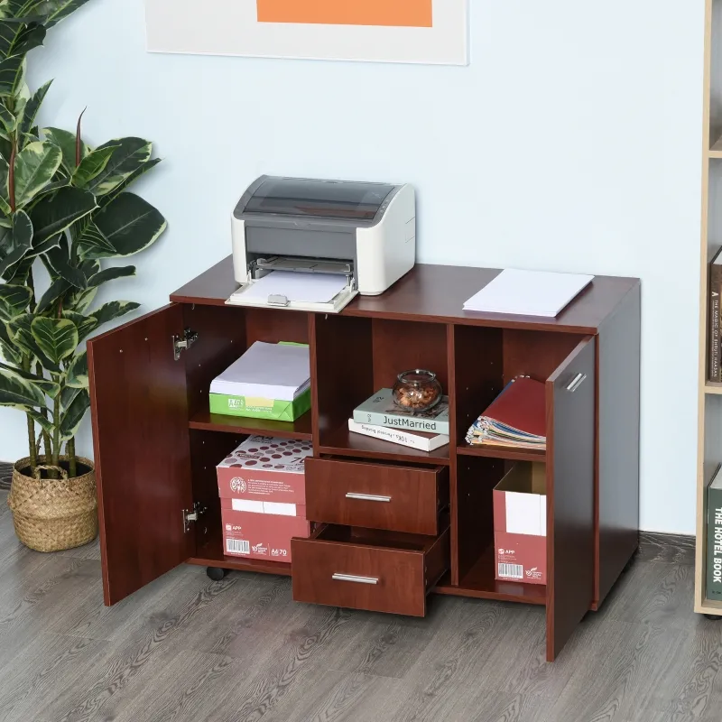 Vinsetto Multifunction Office Filing Cabinet Printer Stand with 2 Drawers, 2 Shelves, & Smooth Counter Surface, Brown