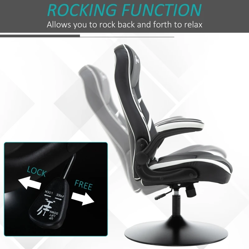 Vinsetto High Back Video Gaming Chair Height Adjustable Flip-up Armrest 360° Swivel Racing Gamer with Pedestal Base, Black and White