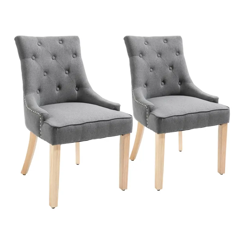 HOMCOM 2 Piece Fabric Dining Chairs Set of 2, Leisure Padded Accent Chair with Armrest, Solid Wooden Legs, Dark Grey