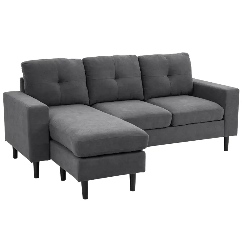 HOMCOM Convertible Sectional Sofa Couch with Reversible Chaise, L-Shaped Couch with Thick Sponge Cushions for Small Space, Dark Grey