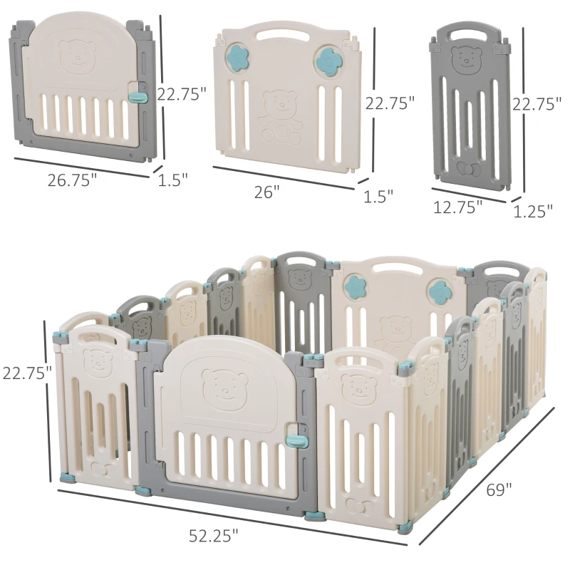 Qaba 16-Piece Indoor Safety Childrens Baby Playpen with Game Piece, Opening Gate & Flexible Design for Peace of Mind