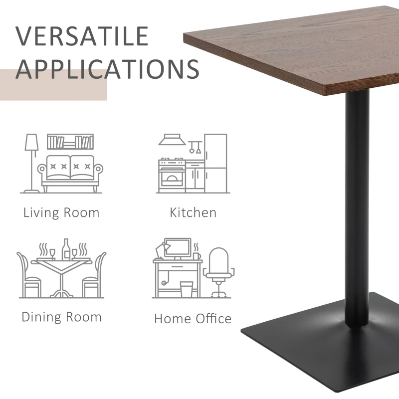 HOMCOM Retro Industrial Square Dining Coffee Bistro Table with Metal Base for Kitchen & Home Bar, Black and Brown