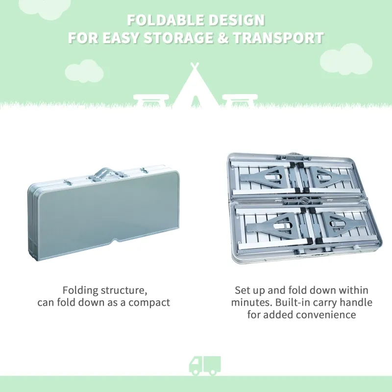 Outsunny 38" Camping Table and Chairs, Foldable with 4 seat, Aluminum Portable Suitcase, outdoor furniture with Umbrella Hole, Handle for Camping Dining BBQ, Silver