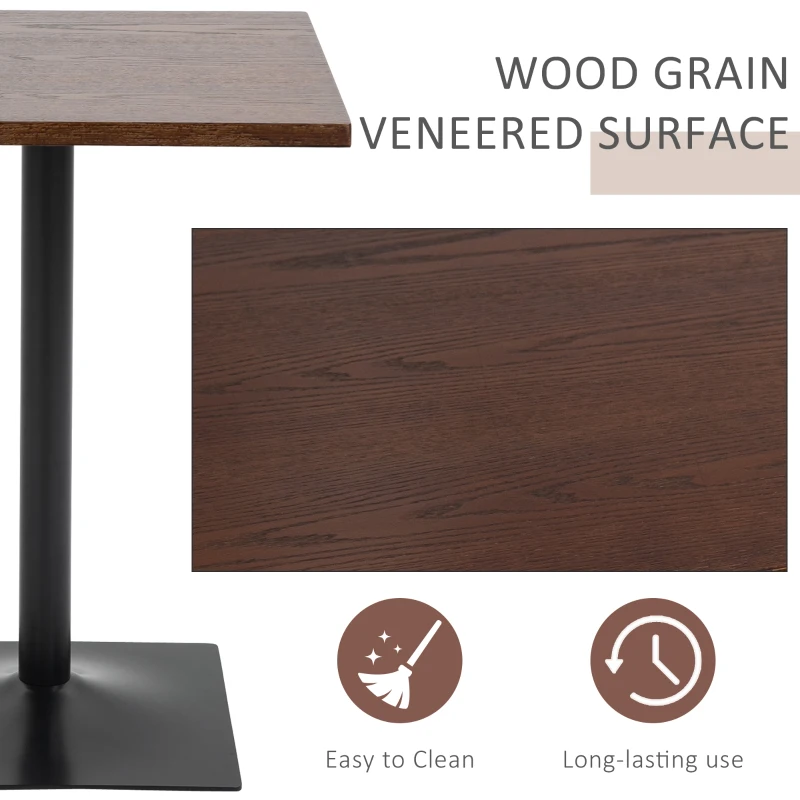 HOMCOM Retro Industrial Square Dining Coffee Bistro Table with Metal Base for Kitchen & Home Bar, Black and Brown