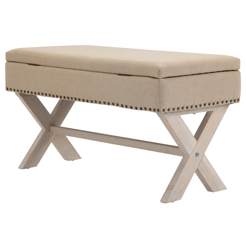 HomCom 35.75" Rectangle Fabric Shoe Bench Storage Ottoman with Soft Sponge Cushion, for Entryway or Living Room - Beige