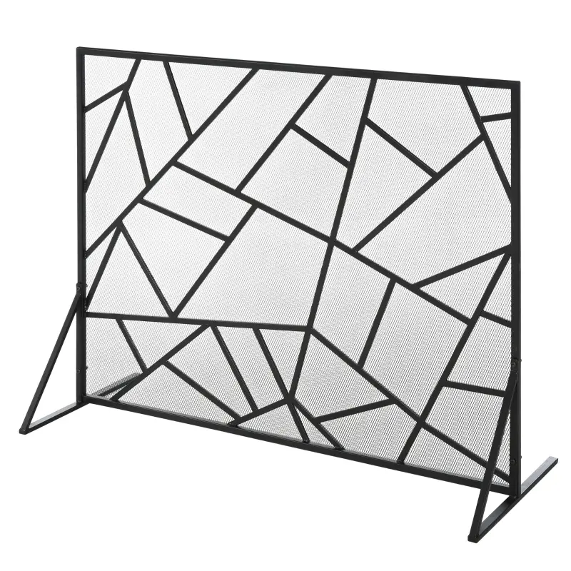 HOMCOM Single-Panel Metal Fireplace Screen Cover Stainless Steel Spark Guard Art Modern Decoration, Black