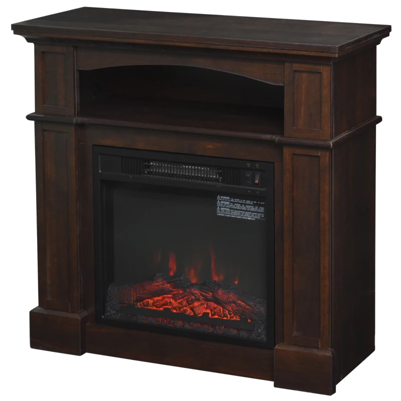 HOMCOM 31.75" W x 31" H Electric Fireplace Mantel TV Stand, Media Console Center Cabinet with a Shelf, Dark Coffee